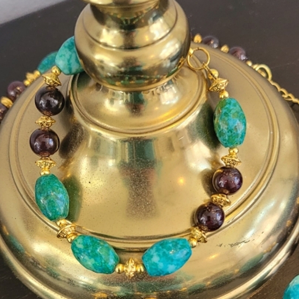 Turquoise & Wood With Gold Accent 3 Piece Set - Picture 3 of 3